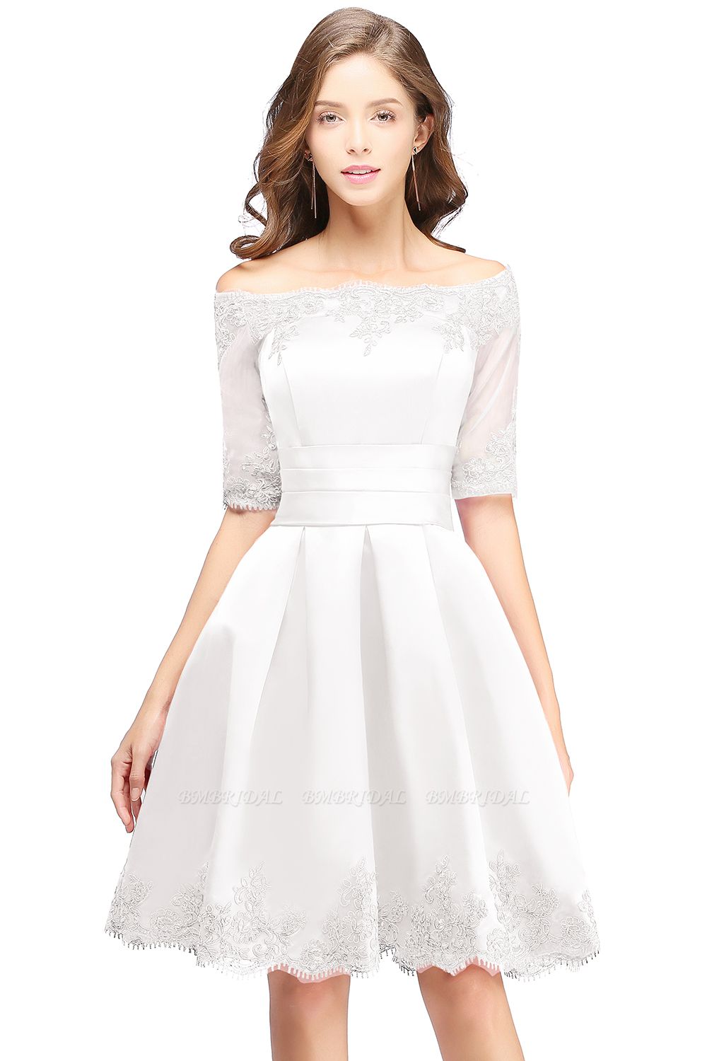 BMbridal Chic Half Sleeve Lace-up Off-Shoulder-Spitzenapplikationen Short Prom Dress