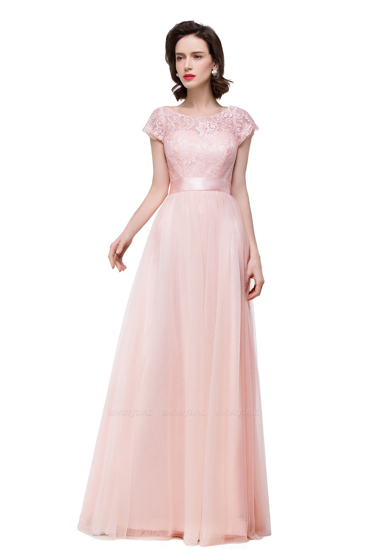 BMbridal Short Sleeve Long Lace Bridesmaid Dresses