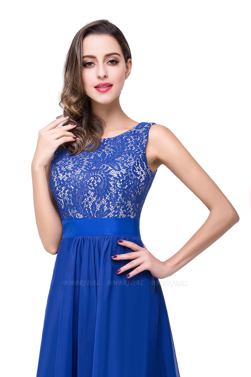 BMbridal Exquisite A-line Chiffon Royal Blue Bridesmaid Dress with Lace ...