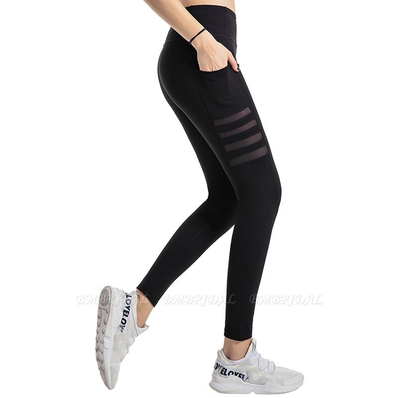 BMbridal Pocket High Waist Yoga Pants Sexy Lady Raising Hips Tight Running Fitness Double Side Brocade Pants High Elasticity