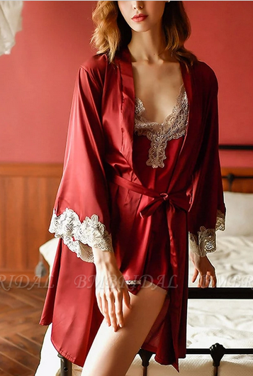 BMbridal Sexy Summer Women Lace Silk V-neck Nightgown with Wraps
