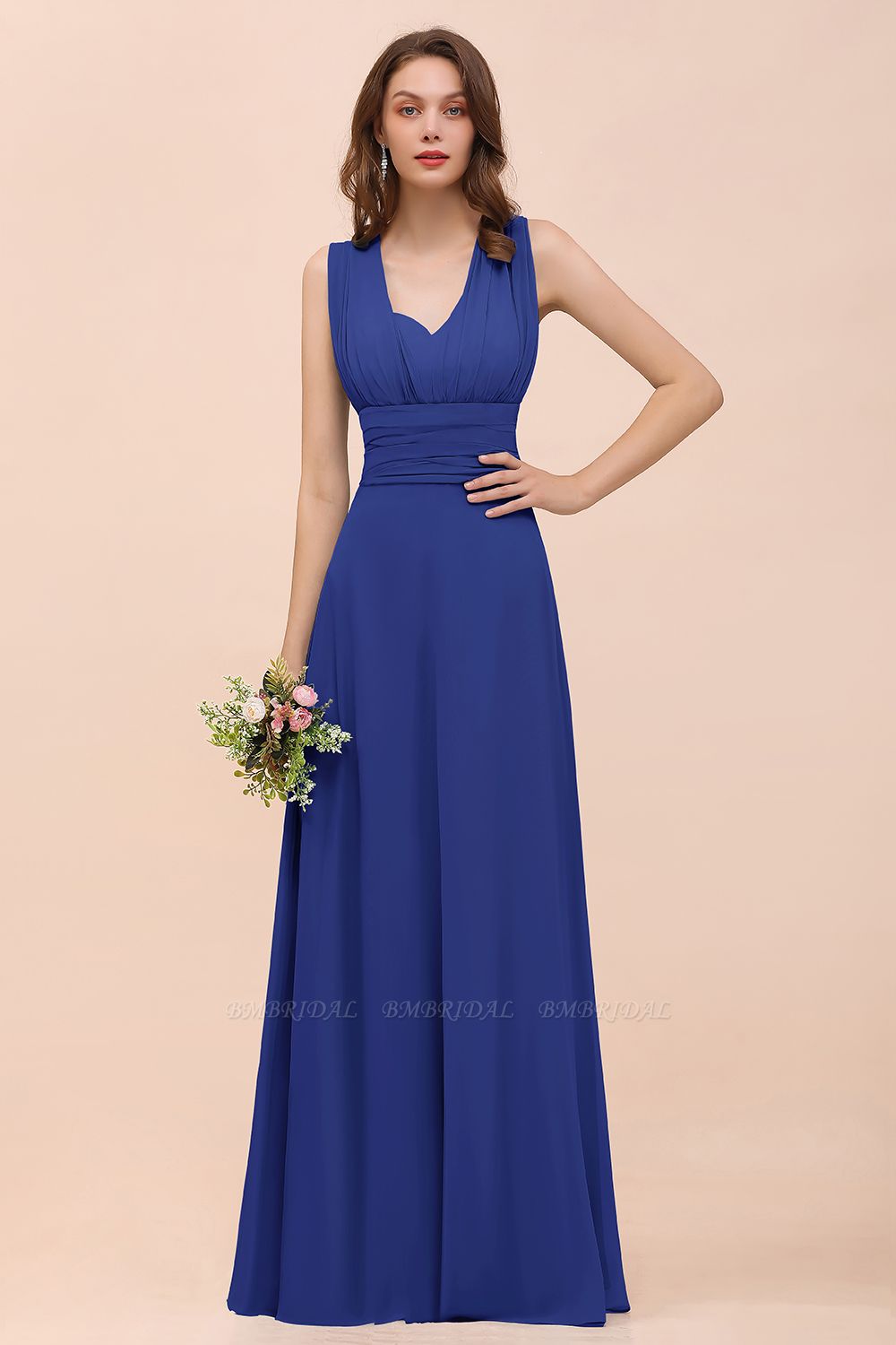 BMbridal New Arrival Dusty Blue Ruched Long Convertible Bridesmaid Dresses