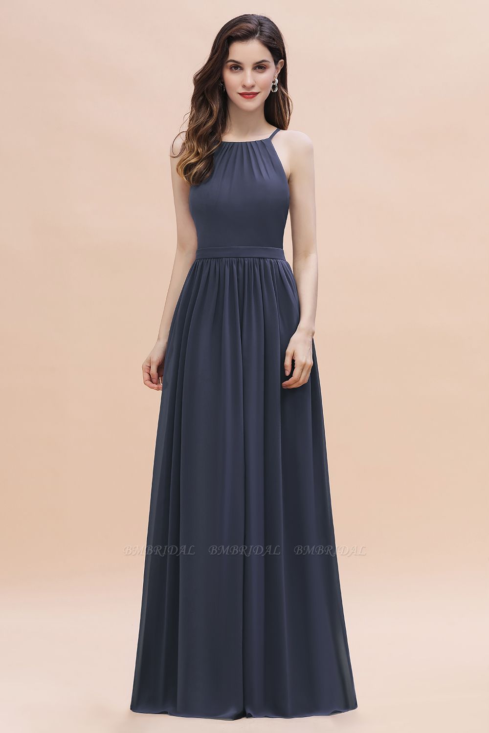BMbridal Affordable Jewel Sleeveless Stormy Chiffon Bridesmaid Dress with Ruffles Online