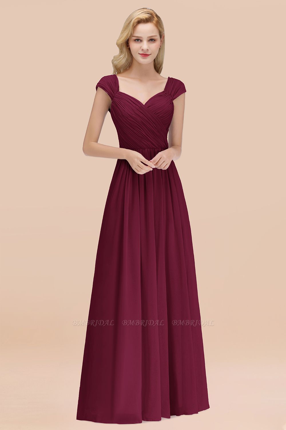 BMbridal Modest Chiffon Sweetheart Sleeveless Affordable Bridesmaid Dresses with Ruffles