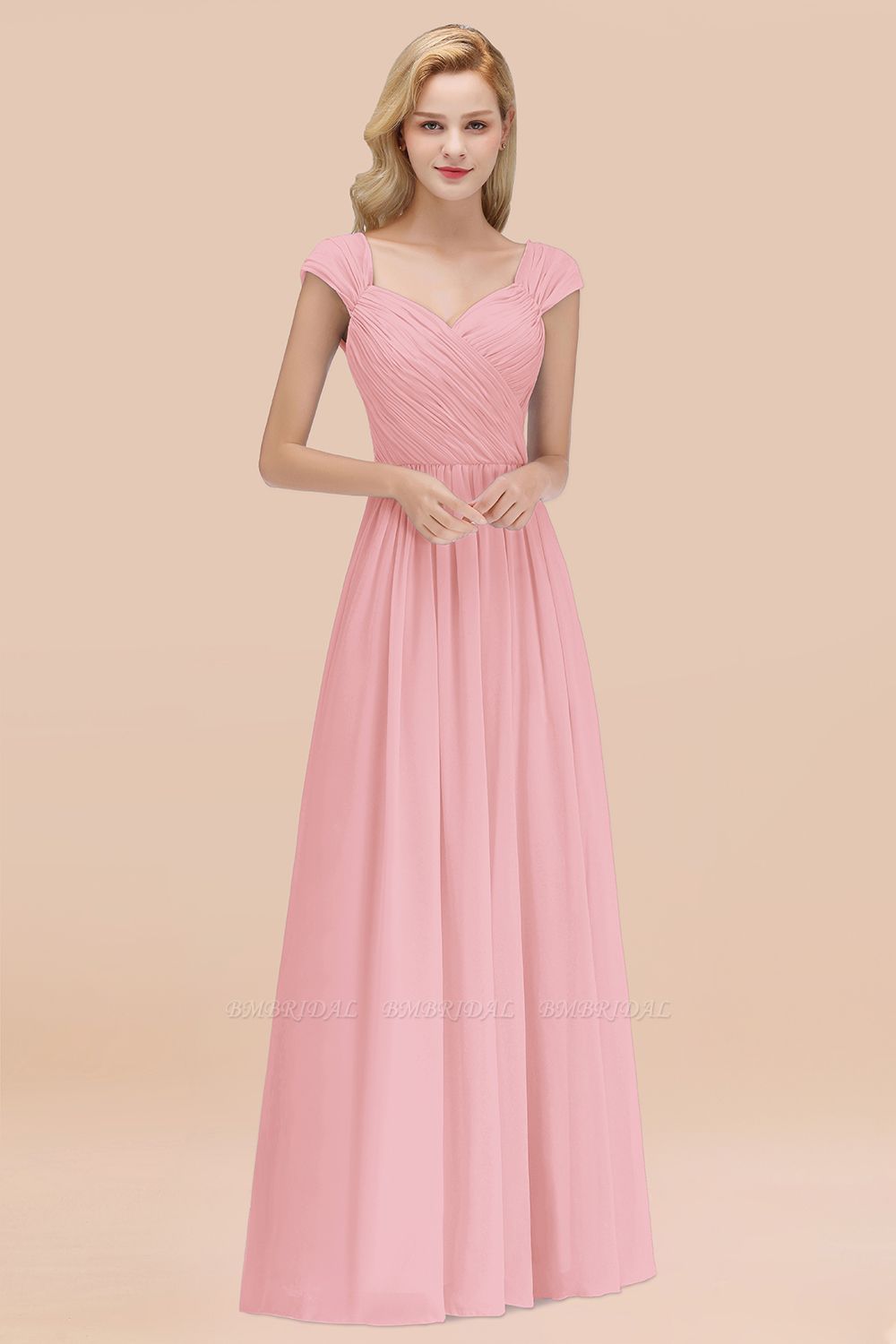BMbridal Modest Chiffon Sweetheart Sleeveless Affordable Bridesmaid Dresses with Ruffles