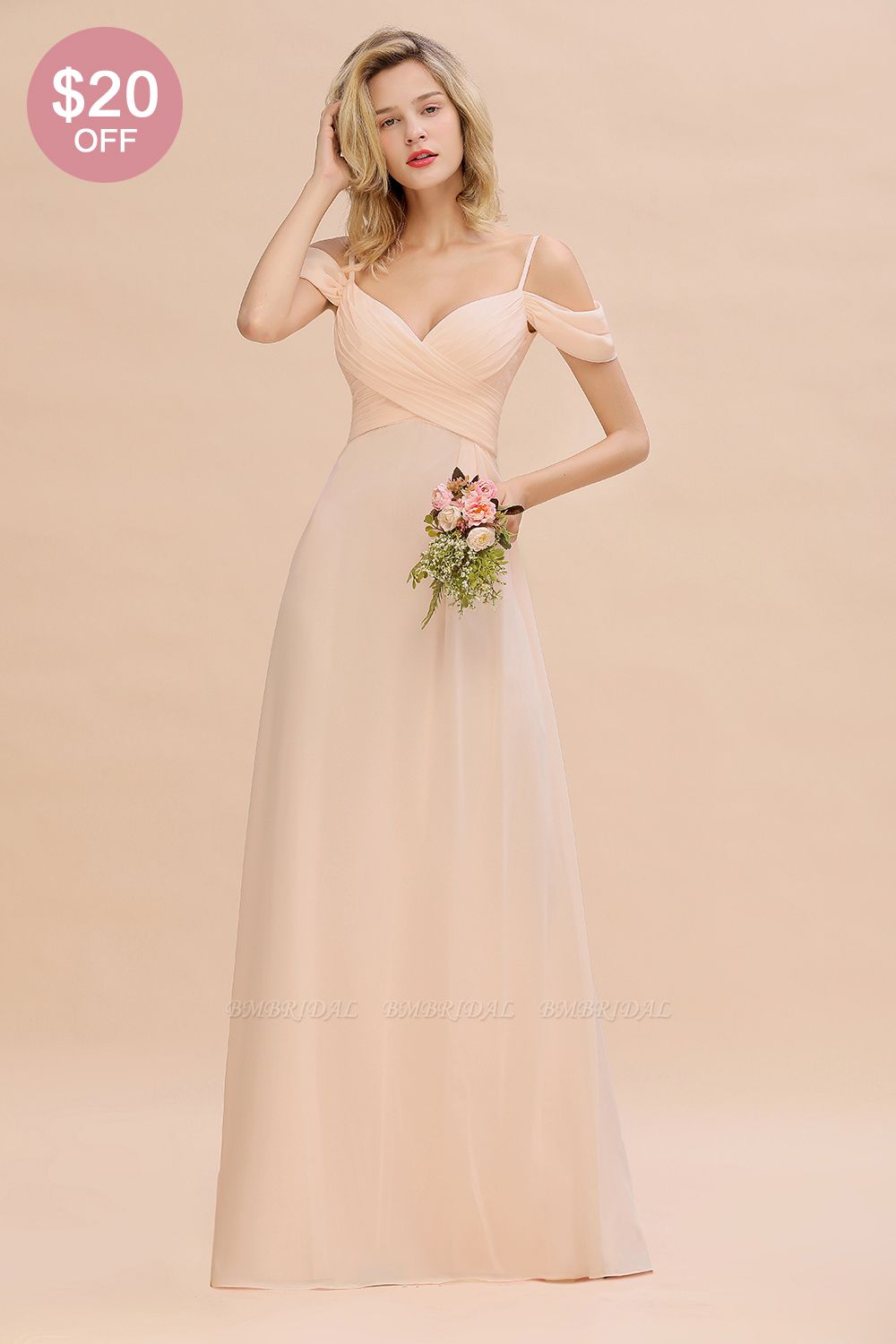 BMbridal Off-the-Shoulder Sweetheart Ruched Long Bridesmaid Dress Online
