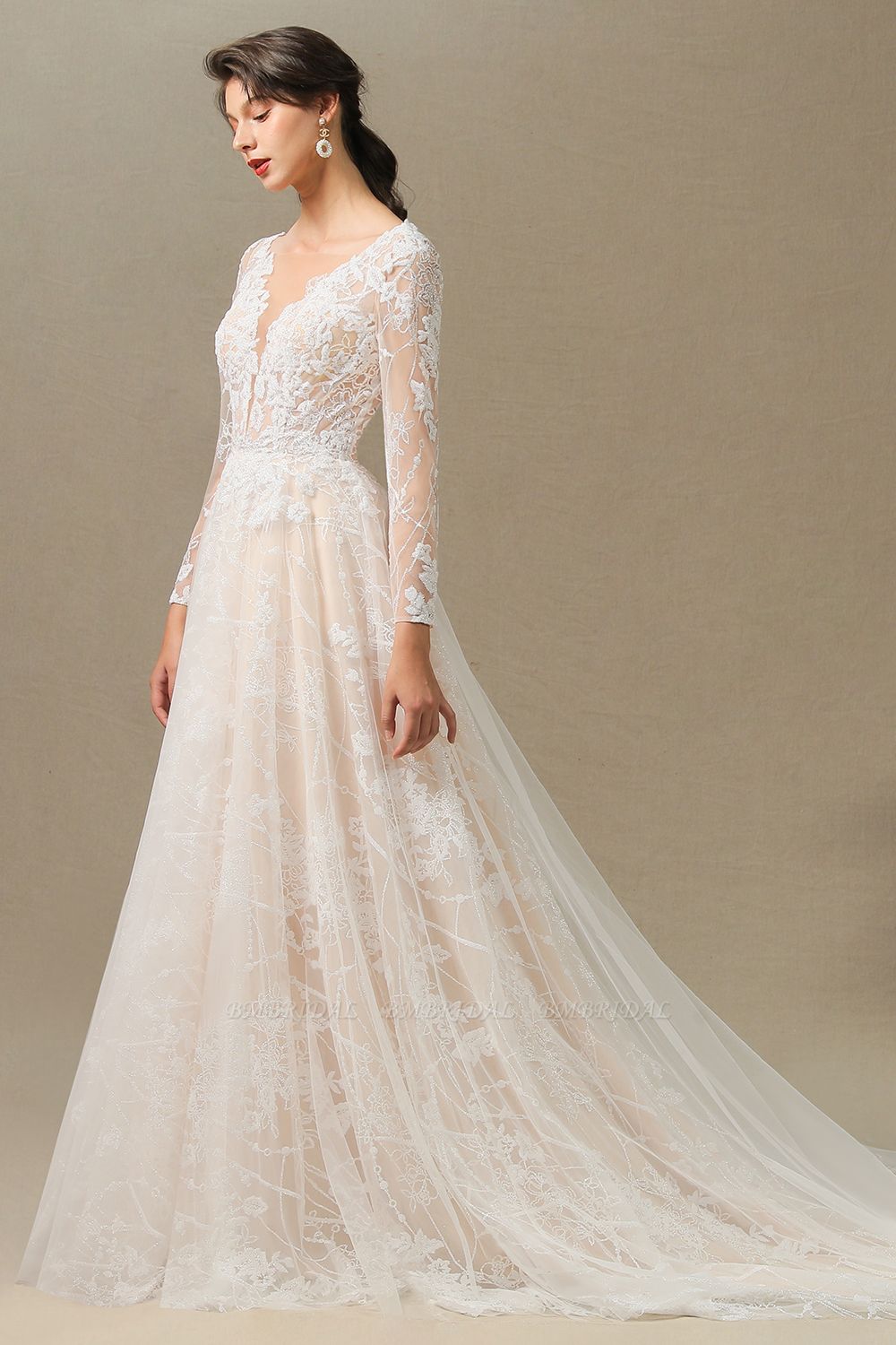 BMbridal Long Sleeves Lace Wedding Dress Online | BmBridal