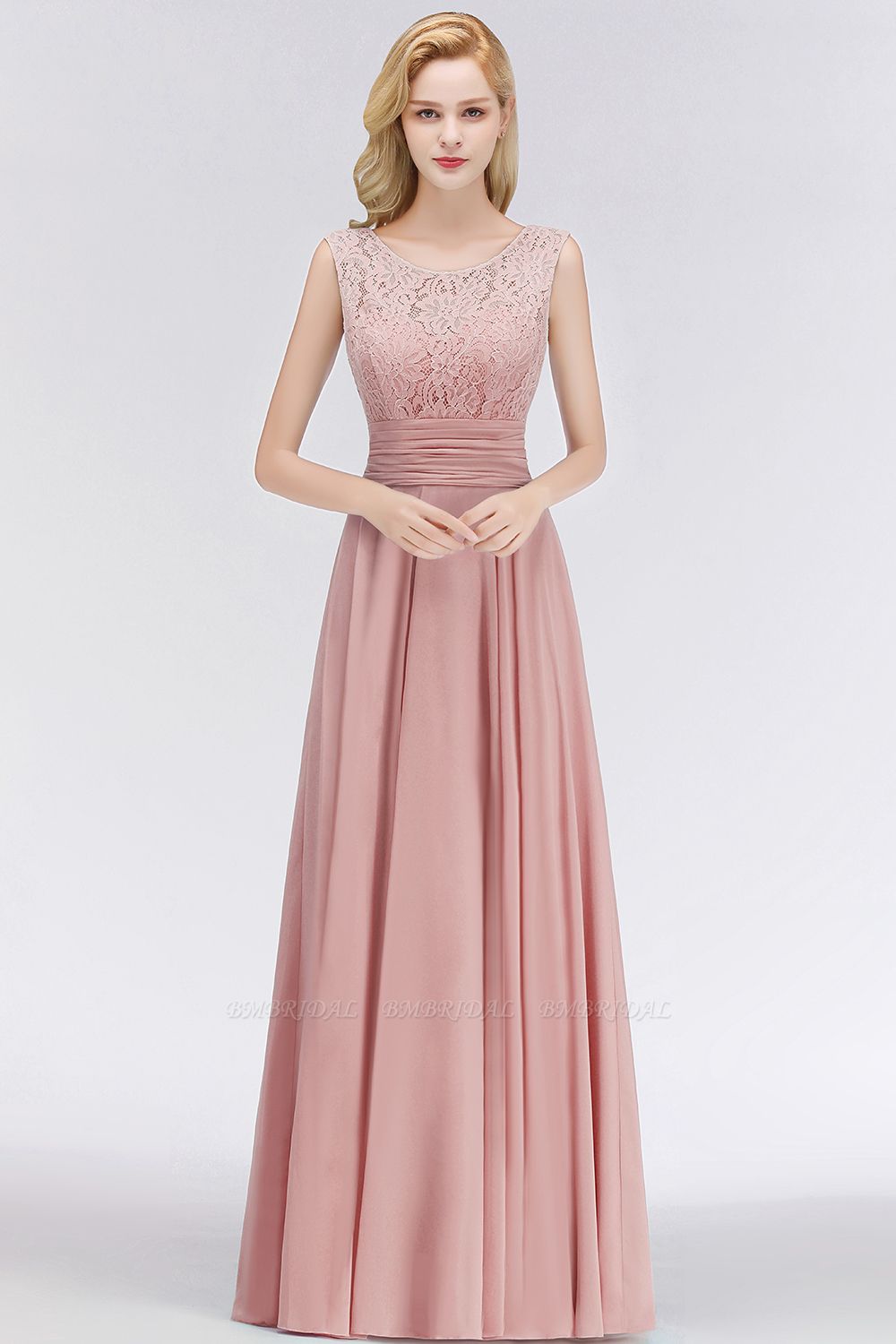 Elegant Lace Sleeveless Chiffon Long Bridesmaid Dress