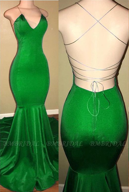 Bmbridal Smaragdgrünes Ballkleid Meerjungfrau mit Schnüren zurück