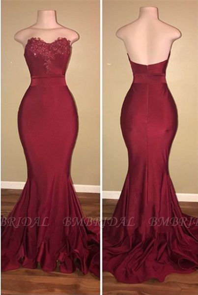 Bmbridal Sweetheart Burgundy Prom Dress Mermaid With Appliques