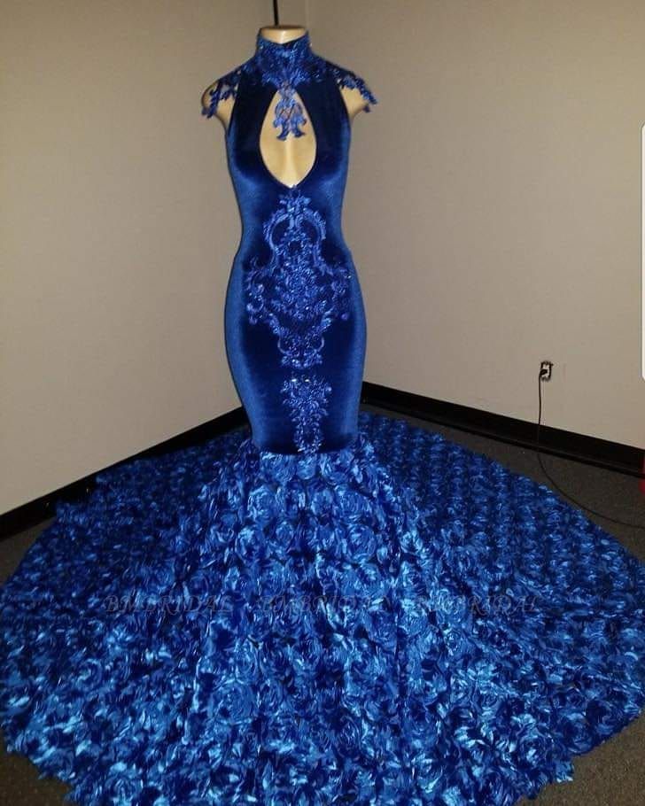 Bmbridal Royal Blue Mermaid Prom Dress With Flowers Velvet