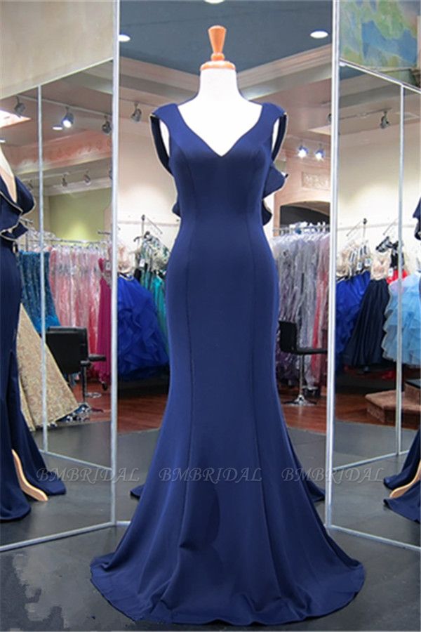 BMbridal Gorgeous Navy Mermaid Prom Dress Long With Special Back Design