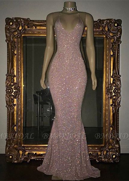 Bmbridal Spaghetti-Straps Sequins Prom Dress Mermaid Sleeveless