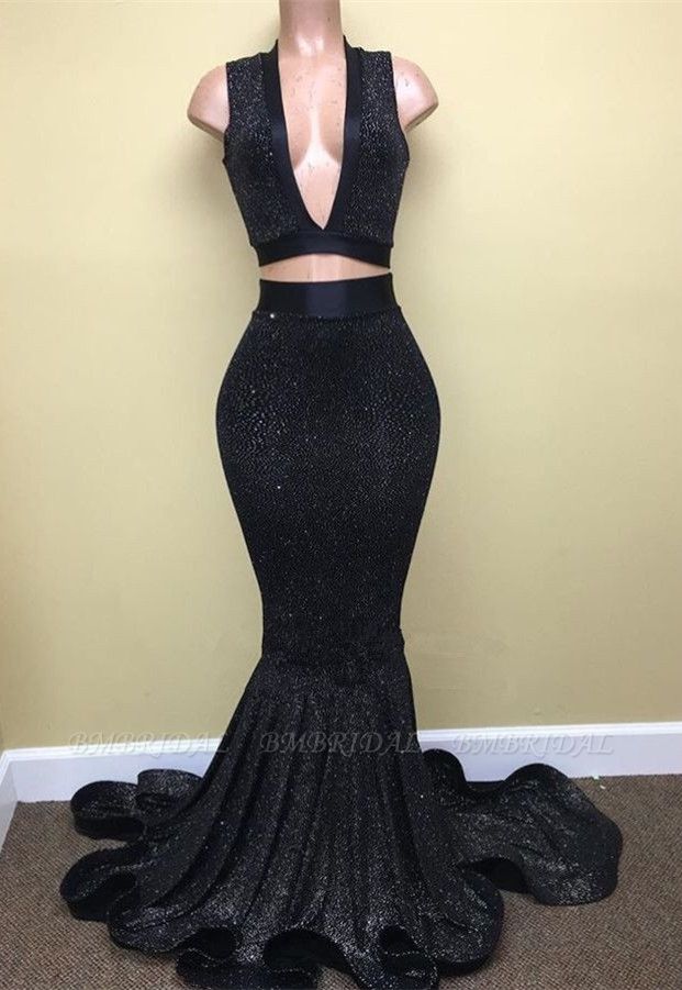 Bmbridal Two Pieces Mermaid Prom Dress Sequins Sleeveless