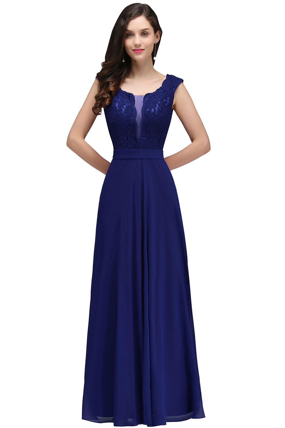 BMbridal Elegant Lace A-line Long Burgundy Prom Dress