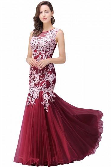 BMbridal Elegant Pink Long Lace Mermaid Prom Dress Sleeveless_2