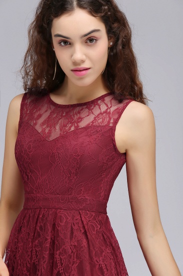 BMbridal A-Line Round Neck Short Lace Burgundy Homecoming Dress_6