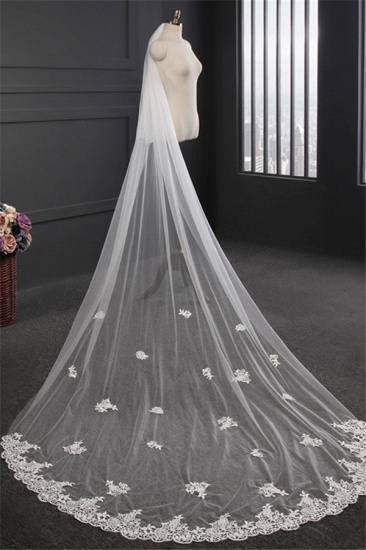 BMbridal Glamourous Lace Applique Edge Wedding Veil with Appliques_3