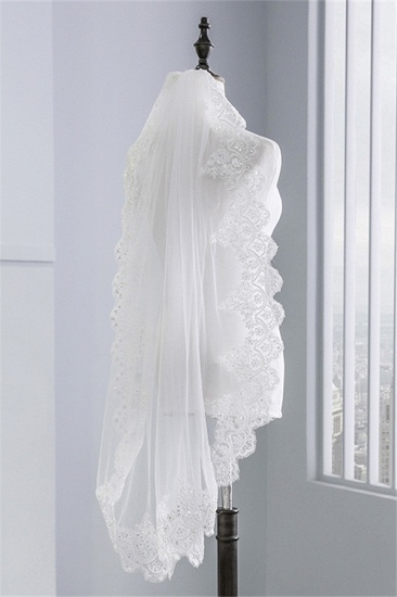 BMbridal Pretty Tulle Lace Scalloped Edge Wedding Veil with Appliques Sequined_3