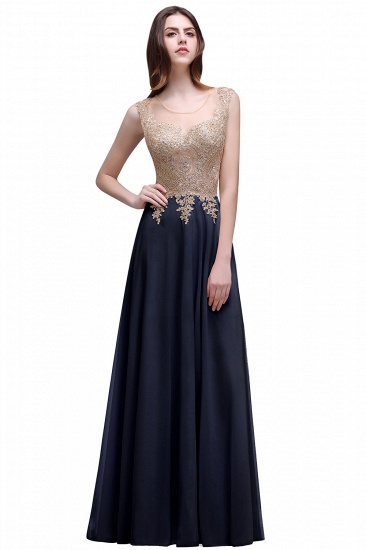 BMbridal Elegantes, durchscheinendes, bodenlanges, langes Abendkleid aus Chiffon mit Spitzenapplikationen_2