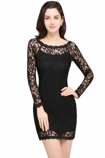 BMbridal Sexy Black Lace Long Sleeves Mermaid Prom Dress_7