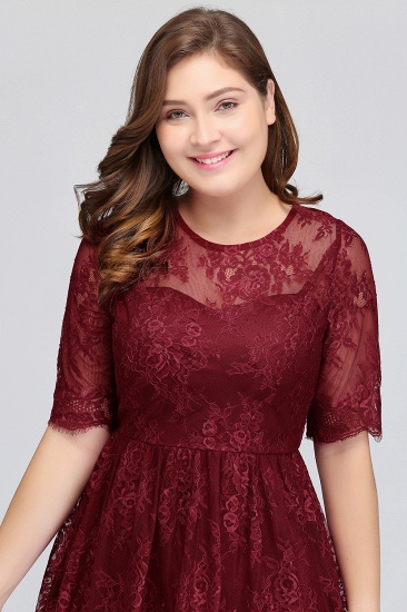 BMbridal Plus size Jewel Burgundy Affordable Bridesmaid Dress with Short Sleeves_8