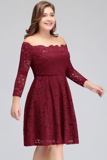 BMbridal A-Linie Off-the-Shoulder Short Lace Burgund Homecoming Dress_3