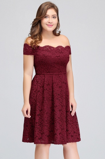 BMbridal Plus Size Off-the-Shoulder Burgundy Lace Short Bridesmaid Dress Online_10