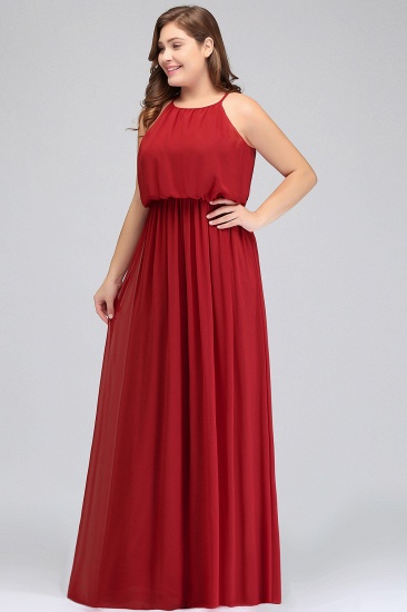 BMbridal Plus Size Elegant Halter Red Chiffon Long Bridesmaid Dresses with Ruffle_8