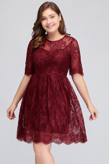 BMbridal Plus size Jewel Burgundy Affordable Bridesmaid Dress with Short Sleeves_6