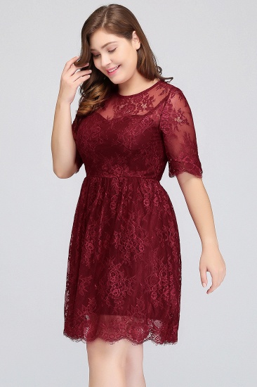 BMbridal Plus size Jewel Burgundy Affordable Bridesmaid Dress with Short Sleeves_7