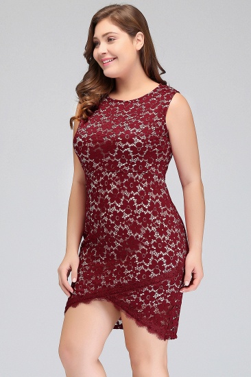 BMbridal Bodycon Round Neck Short Lace Burgundy Homecoming Dress_4