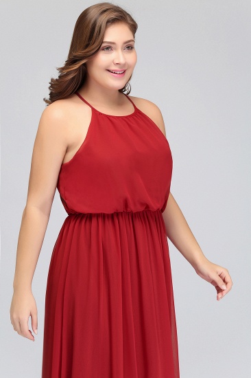 Plus Size A-Line Rüschen rote Brautjungfer Kleid_7