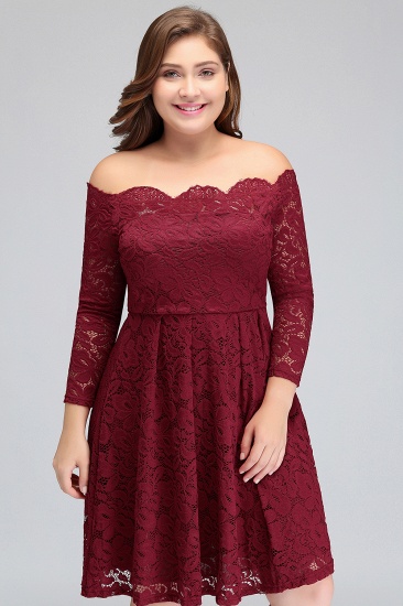 BMbridal A-Linie Off-the-Shoulder Short Lace Burgund Homecoming Dress_5