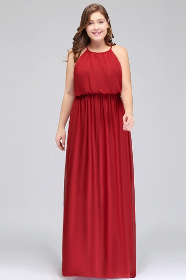BMbridal Plus Size Elegant Halter Red Chiffon Long Bridesmaid Dresses with Ruffle_4