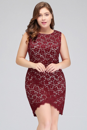 BMbridal Bodycon Round Neck Short Lace Burgundy Homecoming Dress_2