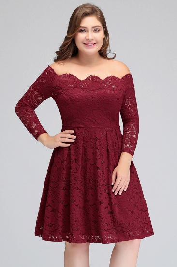 BMbridal A-Linie Off-the-Shoulder Short Lace Burgund Homecoming Dress_2