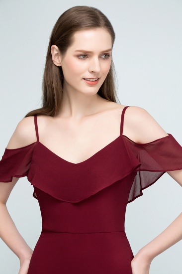BMbridal Affordable Off-the-shoulder Burgundy Chiffon Bridesmaid Dress With Spaghetti Straps_7