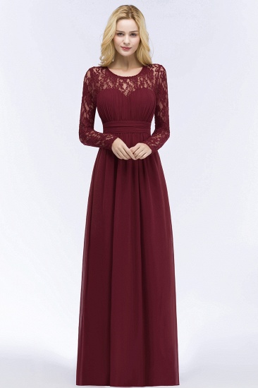BMbridal A-line Floor Length Long Sleeves Lace Chiffon Bridesmaid Dress_8