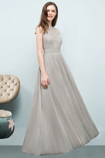 BMbridal Affordable Lace Sleeveless Silver Bridesmaid Dress with Ruffles_4
