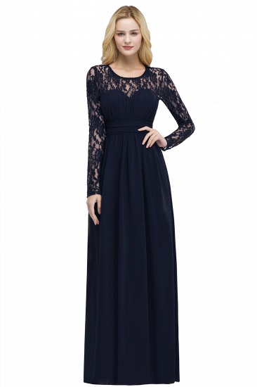 BMbridal A-line Floor Length Long Sleeves Lace Chiffon Bridesmaid Dress_3
