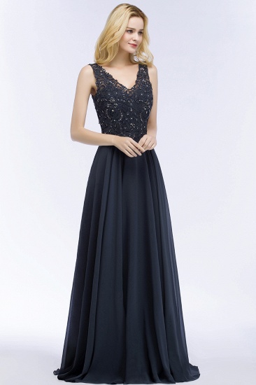 BMbridal A-line V-neck Sleeveless Long Appliqued Chiffon Prom Dress with Crystals_6