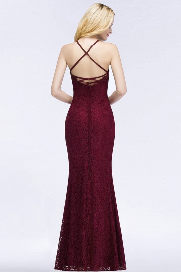 BMbridal Sexy Mermaid Lace Long Burgundy Bridesmaid Dresses with Crisscross Back_3