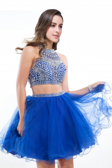 BMbridal Sexy Crystal Beads Tulle Sleeveless Two-piece Short Prom Dress_2