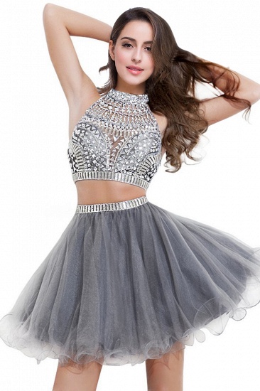 BMbridal Sexy Crystal Beads Tulle Sleeveless Two-piece Short Prom Dress_4