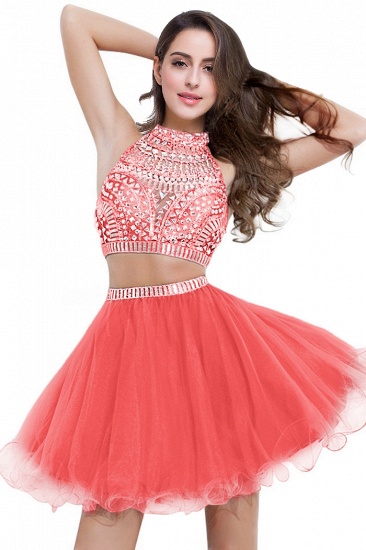 BMbridal Sexy Crystal Beads Tulle Sleeveless Two-piece Short Prom Dress_1