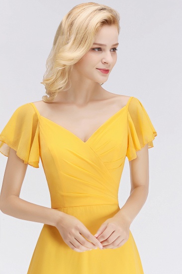 BMbridal Elegent Short-Sleeve Long Bridesmaid Dress Online Yellow Chiffon Wedding Party Dress_55