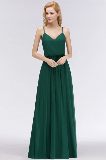 BMbridal Dark Green Chiffon Spaghetti-Straps Modest Bridesmaid Dress Online_2