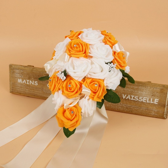 BMbridal Colorful Silk Rose Wedding Bouquet with Ribbons_5