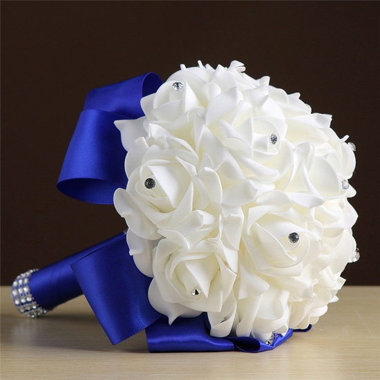 BMbridal White Silk Rose Crystal Beading Bouquet in Colorful Handles_9